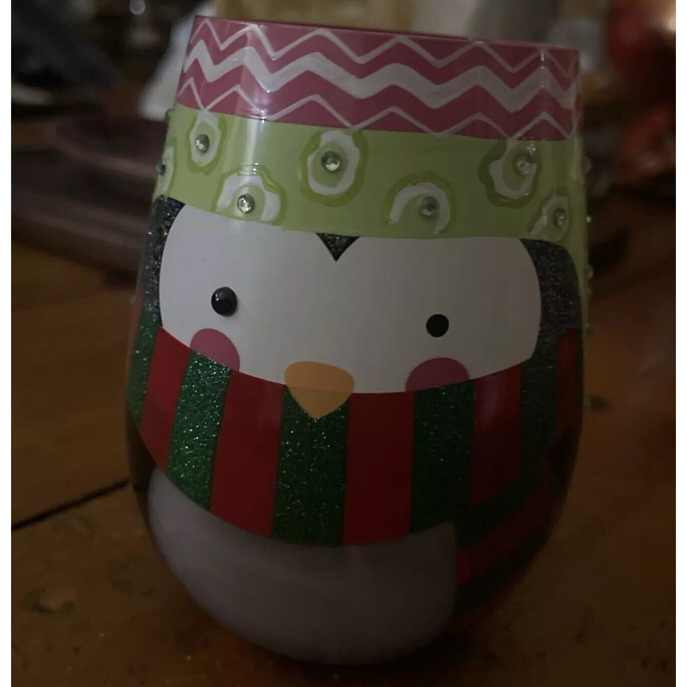 Lolita Dressed for Holidays Christmas Chilly Penguin Stemless 20oz Wine Glass